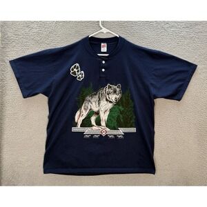 Vintage Soffe Shirt Adult Xl Blue Henley Nature Aztec Grunge Skater 90s Y2K Mens